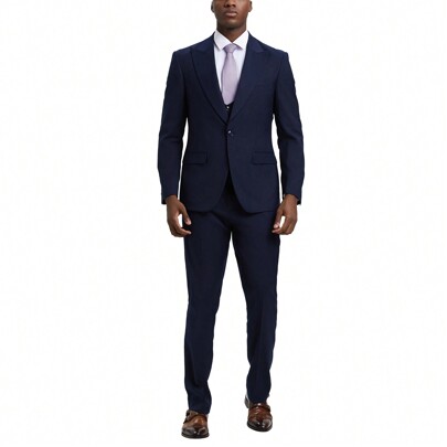 Mens 3pc Suit Hybrid Fit Solid Peak Lapel Jacket With Matching U Shaped Vest  Pants For Weddings, Graduations, Prom, Etc