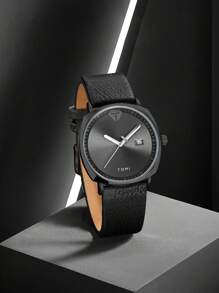 TOMI Teen Boys & Girls Vintage Calendar PU Leather Quartz Wristwatch - Black - View 1