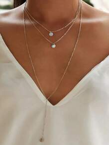 1pc Fashionable Multi-Layer Necklace For Women, Metal Sequin Pendant, Suitable For Parties, Gatherings, Vacations, Gifts And Daily Wear - Gold - View 2