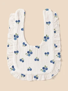 2 Pcs Soft Comfortable Blueberry Fruit Print Adorable Baby Bibs With Ruffle Edges