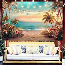 1 Pc Polyester Hawaiian Party Beach Banner, Tropical Ocean Photography Backdrop, Suitable For Spring/Summer Hawaiian Party, Aloha Party, Luau Party Themed Decoration, Indoor/Outdoor Home Decor - Multicolor - View 5