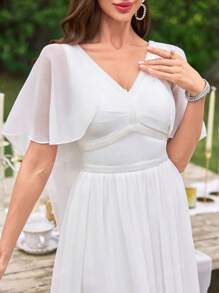 UNITHORSE Vestido de novia de lujo con volantes, adornos de cuentas en la cintura, silueta acampanada, vestido de novia elegante para la boda