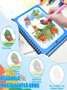 1pc Magic Water Drawing Book With Pen (Color Random), Reusable Doodle Fill-In Book, Early Educational Toy, Suitable As Holiday Gift,Back To School