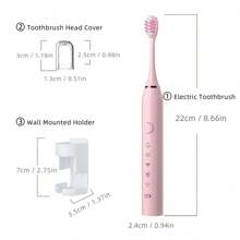 1PC Electric Toothbrush With 8 Replaceable Toothbrush Heads, A Wall-Mounted Bracket And A Dust Cover, USB Charging, 5-Speed Intelligent Cleaning Mode, Toothbrush Body, 7-Level Waterproof, Personal Oral Care Equipment Power Toothbrush, Suitable For Travel, Business Trips And Home Use, Gift Box Packaging For Men And Women - 粉色 - 查看 4