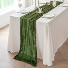 1PC Salvage Green Cheese Cloth Table Runner, Bohemian Country Style, 300cm/10ft, Suitable For Wedding Party, Baby Shower, Home Decor, Ideal For Wedding, Baby Shower, Bridal Party, Valentine's Day, Thanksgiving, Christmas, New Year, Tea Party, Anniversary, Holiday And Other Special Occasions - Olive Green - View 3