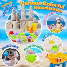 Giocattoli da spiaggia per bambini, set di giocattoli per la sabbia estivi. Comprende kit di attrezzi da spiaggia, stampi, giocattoli per la sabbia adatti per viaggiare, set di giocattoli per la sabbia con ruota per l'acqua, set di attrezzi da spiaggia, secchio, annaffiatoio, stampi.