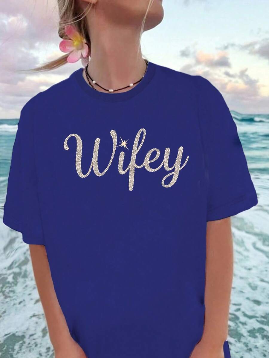Wifey Pure Cotton Women's Fashion T-Shirt - Blue - View 1