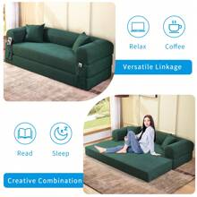 Compression Sofa - Convertible Floor Foldable Sofa Bed - With 2 Pillows, Corduroy, Queen Size - 墨綠色 - 查看 1