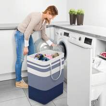 1PC Large Collapsible Tall Laundry Basket Hamper With Extended Carry Handles Waterproof Freestanding Clothes Hampers For Laundry Bedroom Dorm Towels Toys 19.81gal/75L Gradient Blue And Grey