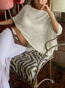 Top cropped tejido de estilo de playa con mangas tipo murciélago sexy para mujer