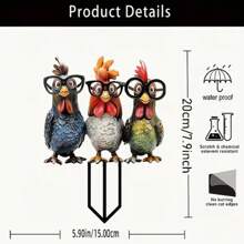 1 Piece, Art Deco 3 Chicken Garden Stakes, Bohemian Style, 2D Used For Courtyard And Garden Decoration, Floor Standing, No Electricity Required, Animal Themed Outdoor Festival Decoration