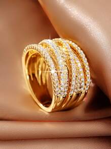 1pc Fashionable Infinity Loop Zirconia Christmas Gift Ring, For Mother, Wife, Lover, Wedding Party - Yellow Gold - View 3