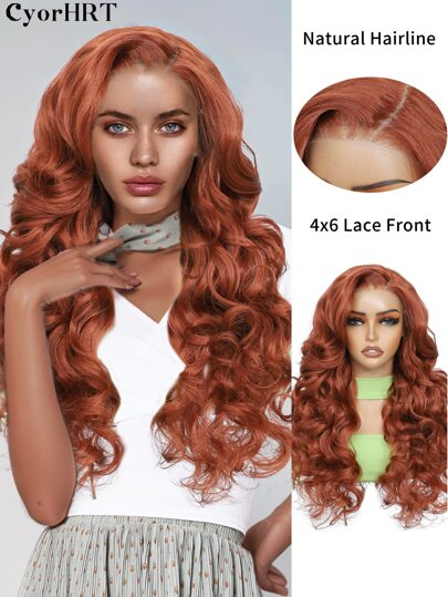 4X6 Glueless Wig Wear And Go Lace Front Wigs 350# Rust Brown Color Hair Women's Wig Yaki Body Wave Water Curly Wave Synthetic Hair Wig For Women Used Daily Party Holiday And Music Festival
