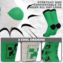 Minecraft Socks 3 Pack Cotton-Rich Crew Ankle Everyday School Sports Gaming Gift - Multicolor - View 4