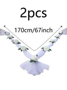 2pcs/Set Artificial White Flower Garland With Suction Cup Decoration Gifts,Silk Floarl Vine, Car Wedding Engagement Garland, Spring, Romantic Bride Accessories,Flower Jewellery Car Wedding, DIY White Gauze Rose Decoration Set, Car Back To School Supplies Thanksgiving Christmas Holiday Essentials Gift