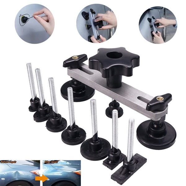 Auto Karosserie Beulenaussbeuler Set, Lackschonende Beulenaussbeuler Kit mit Brücken-Aussbeuler, geeignet für Auto Beulenaussbeuler Set (Schwarz)