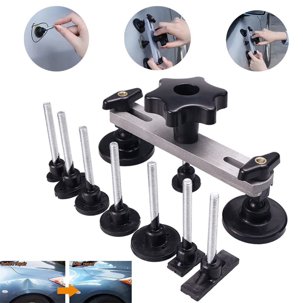 车身凹痕拉拔器套件，免漆凹痕修复套件，带桥式拉拔器，适用于汽车凹痕去除套件（黑色）