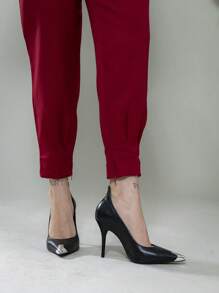 Carrot Pants With Zipper On The Leg, Tailored C3095 - Burgundy - View 5