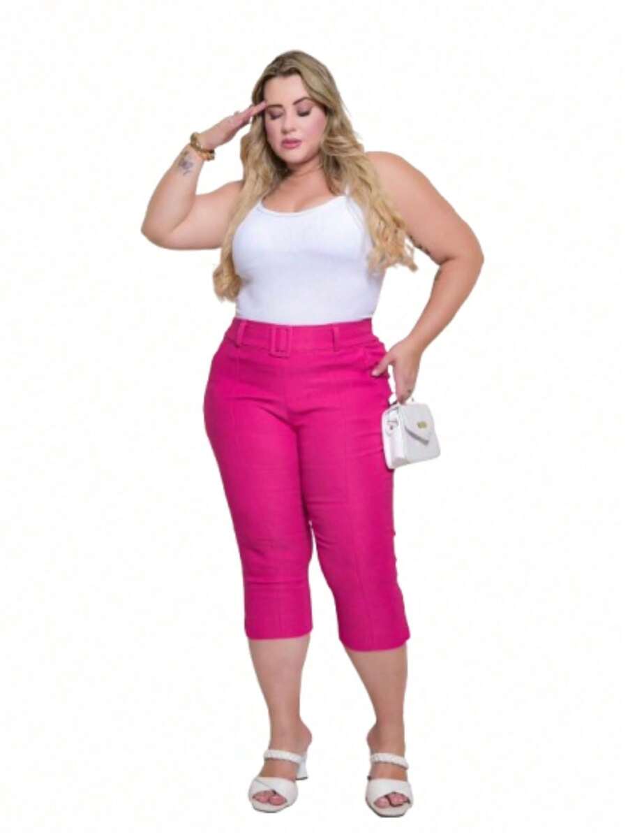 Women's Plus Size Capri Pants - Pink - View 1