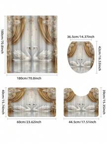 1/4pcs Elegant Swan Print Waterproof Shower Curtain Set With 12 Hooks, Floral And Golden Decorative Elements, Bathroom Decor Curtain With Toilet Cover, U-Shape Mat, Modern Home Bath Accessory, Machine Washable