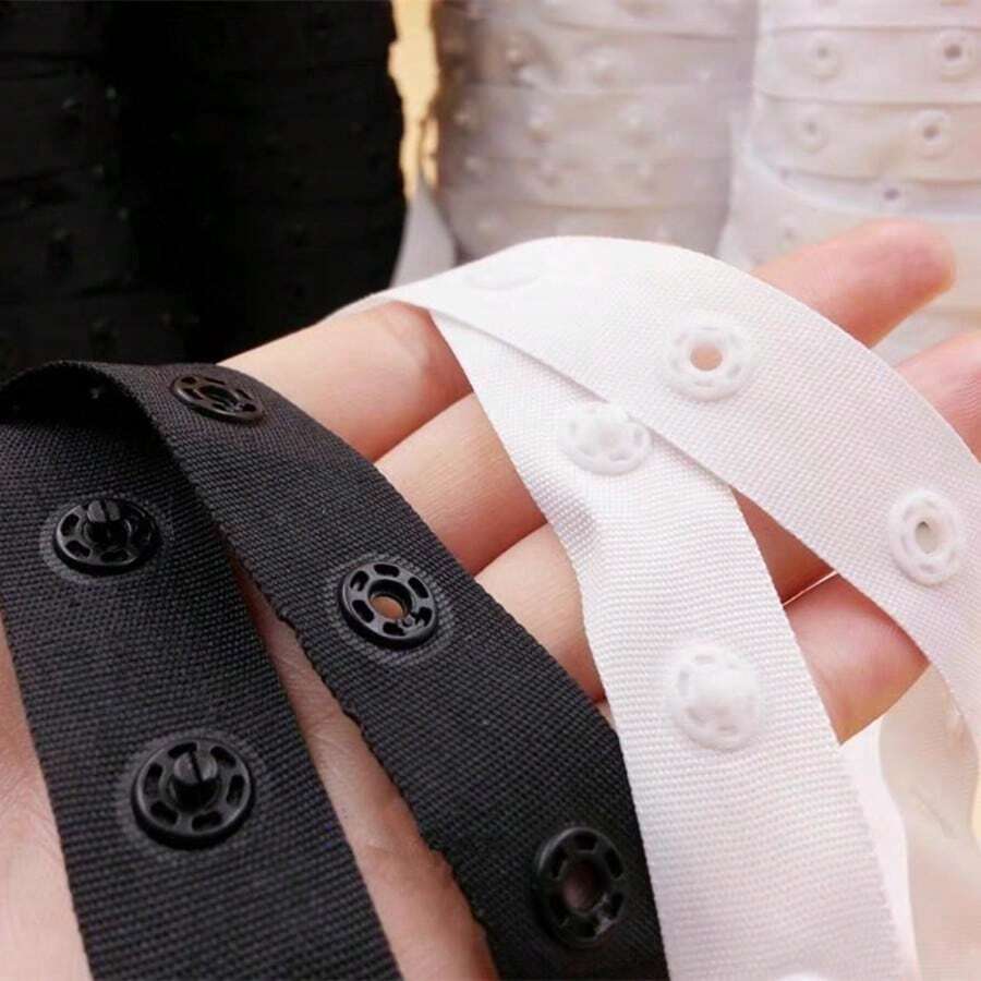 3Yards/Pack White Black Snap Fastener Tape Polyester Button Ribbon For Sewing DIY, Handmade Hidden Fastening Strip, Dual-Color Snap Buttons For Crafts And Accessories - Multicolor - View 1