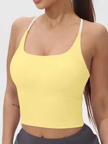 Women's Fixed Padded Sports Bra Colorblock Elastic Yoga Camisole Summer - Yellow - View 4