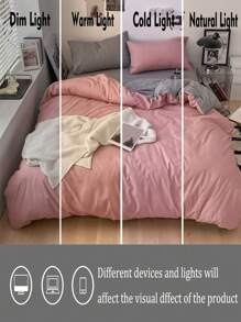 3 pièces Ensemble de literie de dortoir, comprenant 1 pièce housse de couette et 2 taies d'oreiller, en tissu ultra-doux rose et gris clair, lavable en machine (sans rembourrage)