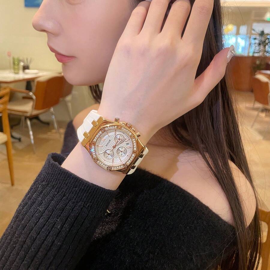 Genuine Women's Luxury Waterproof Quartz Watch - Niche High-End Design - Hoa hồng vàng - Xem 1
