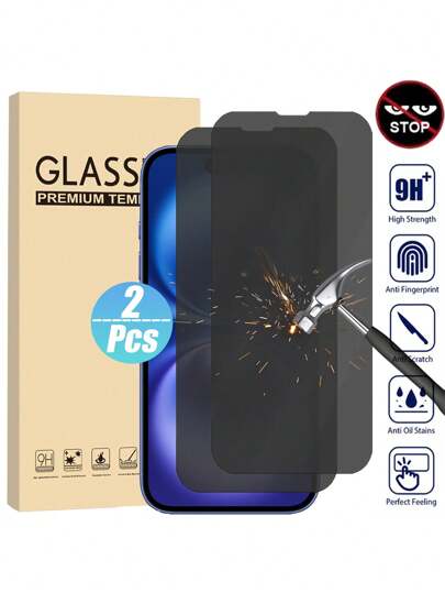 2 piezas de protector de pantalla de vidrio templado de cobertura completa compatible con iPhone 16 16e 15 14 Plus 13 12 11 Pro Max X XR XS Series, con privacidad, dureza 9H, anti-arañazos, resistente al agua, a prueba de golpes y a las huellas dactilares