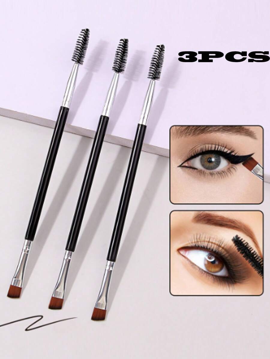 3 件装双头螺旋眉刷，化妆刷套装，适用于眼影、睫毛、眉毛