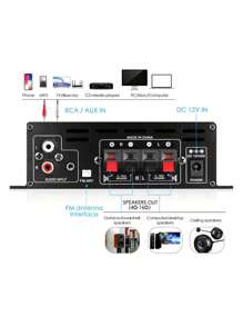 Multi-Functional Dual-Channel 12V Mini Car Amplifier, High-Power Stereo Amplifier, Home Amplifier, Hi-Fi Car Stereo, Wireless 5.0. - Black - View 11