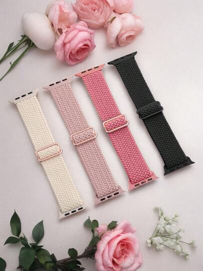 4条装编织单圈表带，兼容 38mm/40mm/41mm/42mm/44mm/45mm/46mm/49mm，男女通用，可调节弹力柔软尼龙表带，兼容 11/10/9/8/7/6/5/4/3/2/1/SE/Ultra/Ultra 2/3