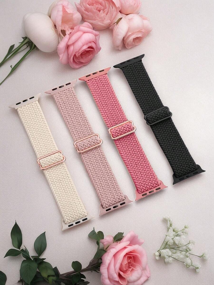 4条装编织单圈表带，兼容 38mm/40mm/41mm/42mm/44mm/45mm/46mm/49mm，男女通用，可调节弹力柔软尼龙表带，兼容 11/10/9/8/7/6/5/4/3/2/1/SE/Ultra/Ultra 2/3