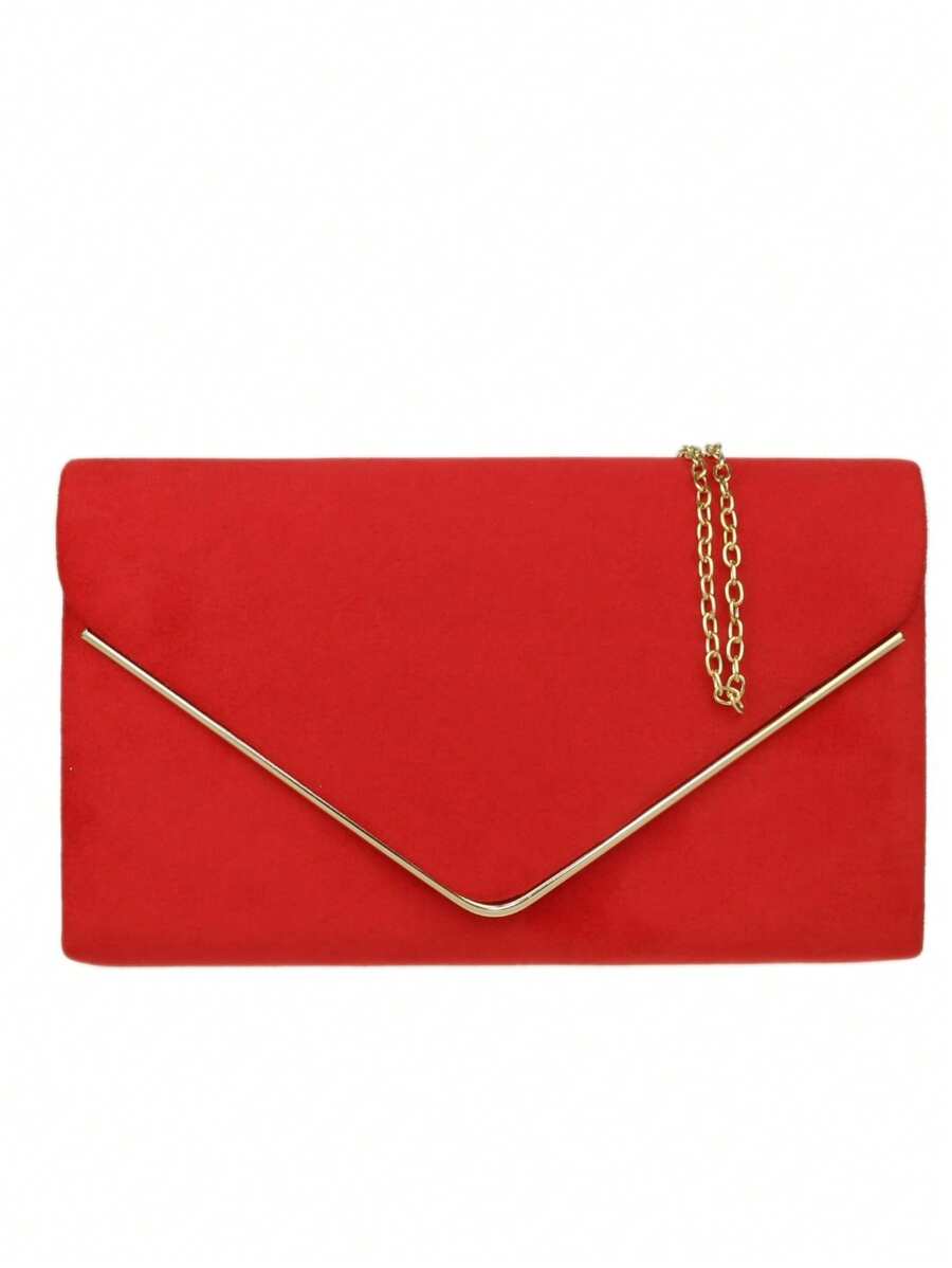 Girly Handbags Womens Faux Suede Envelope Clutch Bag Small - Red - View 1