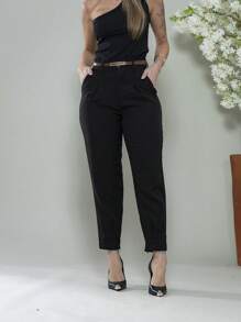 Carrot Pants With Zipper On The Leg, Tailored C3095 - 黑色 - 查看 1