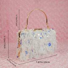 1 Elegant And Fashionable Shiny Corduroy Evening Bag, Suitable For Women's Wedding Clutch Bags At Parties And Dances, Diagonal Cross Bag - White - View 7
