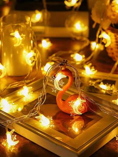 1 件星星和月亮灯串，暖白色仙女灯，适用于卧室、庭院和派对