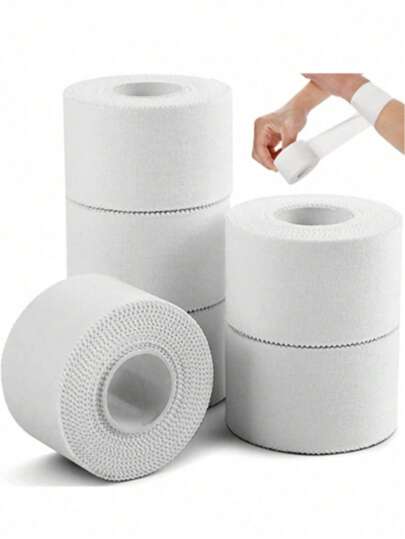 1 peça de bandagem de suporte de pulso e tornozelo branca com fita adesiva e gaze serrilhada, bandagem esportiva, fita adesiva branca, acessórios de academia, de fita esportiva