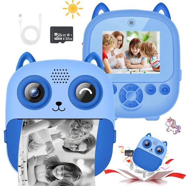 Kids Camera Instant Print Photo, Children Digital Video Camcorder Camera, Instant Camera For Kids Toddler Camera Kid Portable Toy, Learning Play Toy Phone With Dual Camera, Game, 1080P Video, 2.4"Inch IPS Screen, Travel Toy Preschool Learning Toy For Kids,Holiday Birthday Festival Gift For Girls Boys 3-12 Year Old