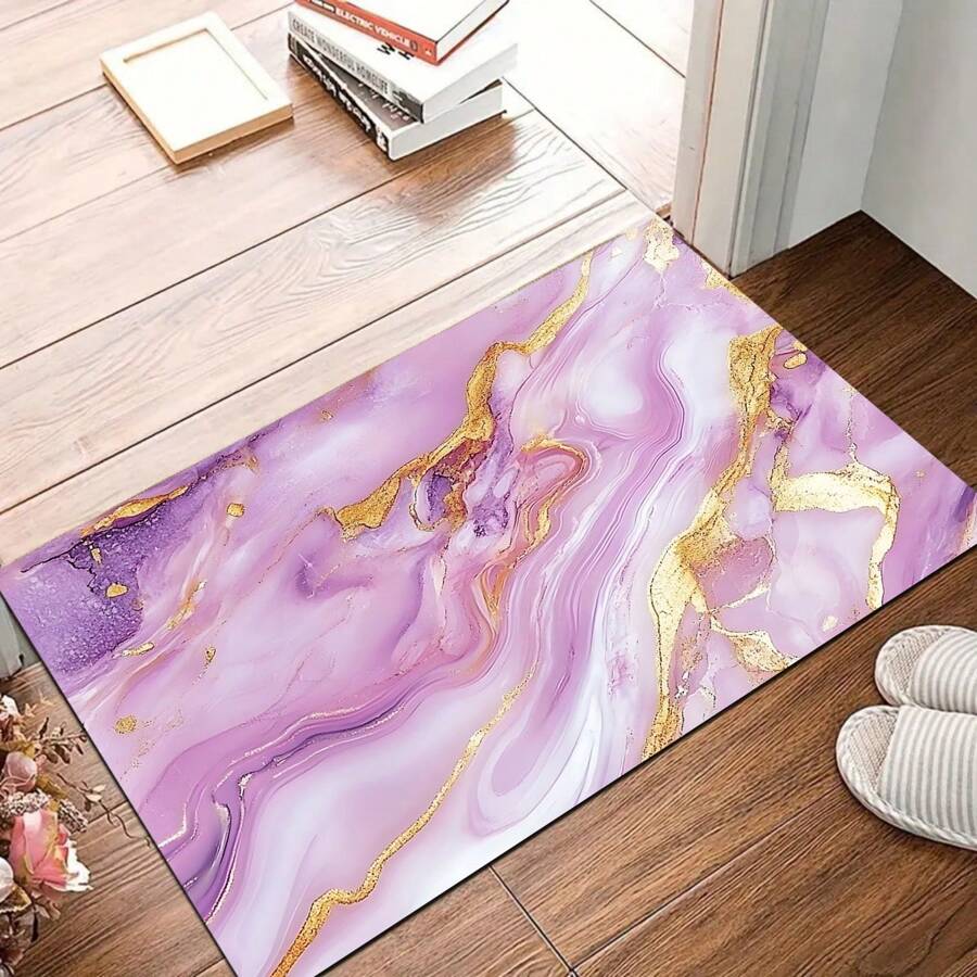 1 pieza Alfombrilla de entrada con patrón de mármol - Antideslizante, Apta para interior/exterior, Absorbente de agua y resistente a la suciedad, Para dormitorio, baño, cocina, entrada - Decoración del hogar lavable, Suave y esponjosa para primavera/verano