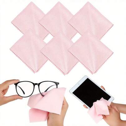 6pcs Pink Microfiber Cleaning Cloths - Reusable, Soft & Absorbent Wipes For Glasses, Mobile Phones & Screens, Ideal For Home & Office Use, Screen Cleaning Essentials