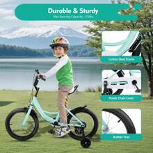 RibasuBB 16-Inch Kids Bicycle With Adjustable Seat, Dual Brakes, Removable Training Wheels, Shock-Absorbing Tires & S Afety Features For Ages 5-8 (Green) - Green - View 1
