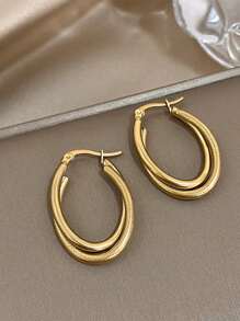 1 cặp / 2 cặp Hoa tai vòng hình bầu dục cho phụ nữ Hoa tai thép không gỉ hình chữ U nhiều màu Hoa tai vòng thanh lịch cho tiệc sinh nhật Trang sức hàng ngày Quà tặng Giáng sinh - Nhiều màu - Xem 3