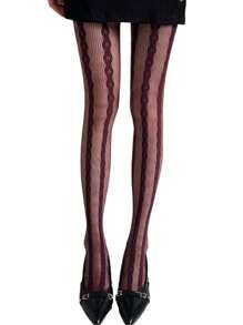 1 pieza Medias de mujer con tejido de punto de cable, de malla fina con estampado de rayas verticales de encaje calado, transpirable, transparente, de estilo gótico oscuro, sexy, de ajuste ceñido
