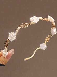 1pc Luxurious Faux Pearl Rose Flower Metal Wheat Ears Headband, Hair Accessory - Multicolor - View 6