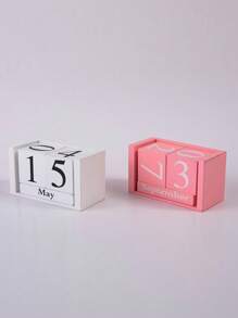 1 pieza Calendario de madera DIY minimalista rosa y blanco, artesanía decorativa de escritorio para decoración de hogar de alta gama, artículos escolares