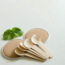 10/50/100pcs Disposable Wooden Round-Headed Spoons, Mini Spoons, Wood, Used For Dessert Spoons, Ice Cream Spoons, Cake Spoons, Graduation Party Supplies, Birthday, Wedding, Camping Meal, Concave Tip, Christmas, Easter, Halloween, Mother's Day And Other Festivals