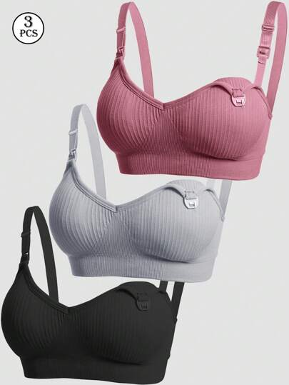 3pcs Nursing Bras For Pregnant/Breastfeeding Women, Front Button Closure Comfortable Maternity Bras