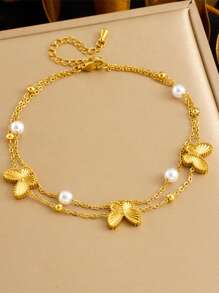 1 件多元素海洋生物贝壳海螺蝴蝶结吊坠不锈钢项链链脚链