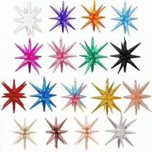 4D星形铝箔气球，14角爆炸气球，22英寸气球，情人节、生日、结婚纪念日派对装饰 - 彩色 - 查看 12